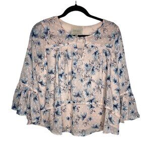 Moon River Blouse Size XS Lace Long Bell Sleeves Top Women's Floral Polka Dot